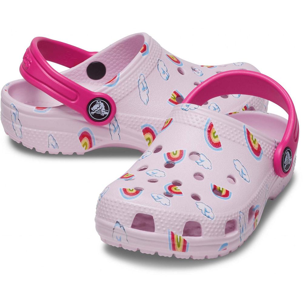 Pink Girls' Crocs Classic Toddler Printed Clogs | NZ 1543OKIR